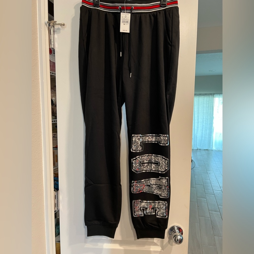 Love sequin black,red and white joggers size 10/12 by Ashley Stewart